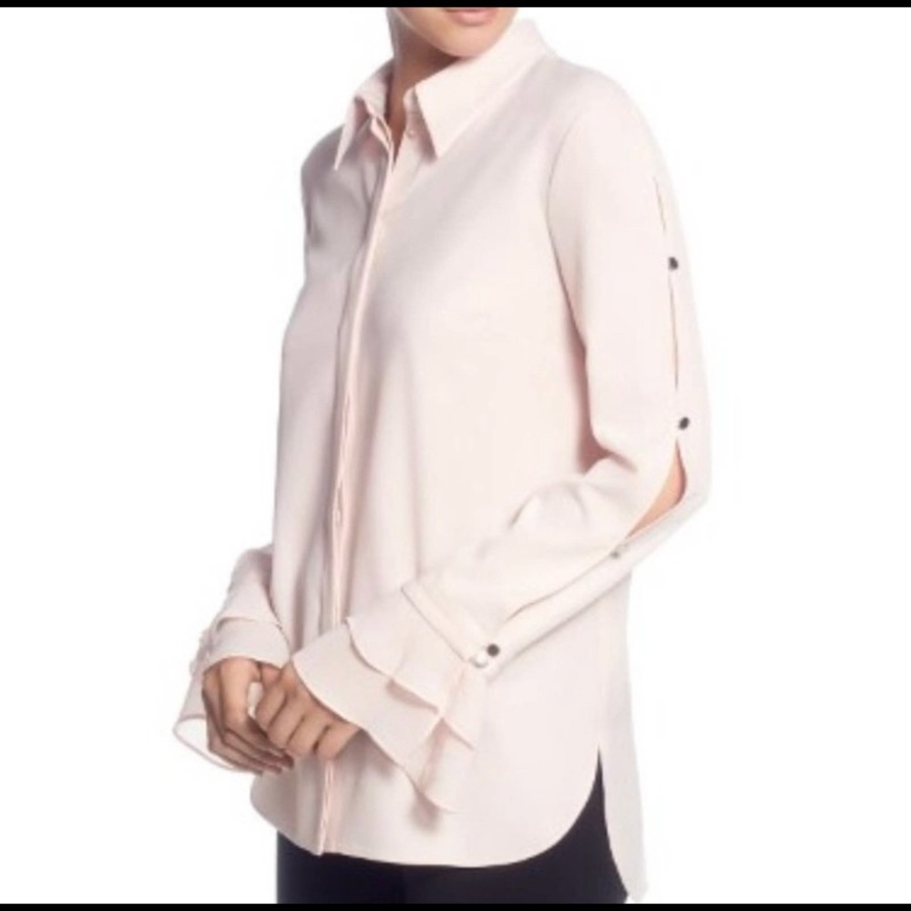 T Tahari Women Ruffled Sleeves Button-Down Blouse-NWT - Picture 1 of 4